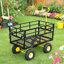 Chariot utilitaire de jardin robuste pour le transport du bois de chauffage, camion de cour en treillis d'acier, jaune et noir