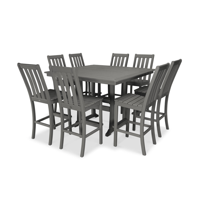 POLYWOOD Vineyard 9-Piece Nautical Trestle Bar Set, Slate Gray
