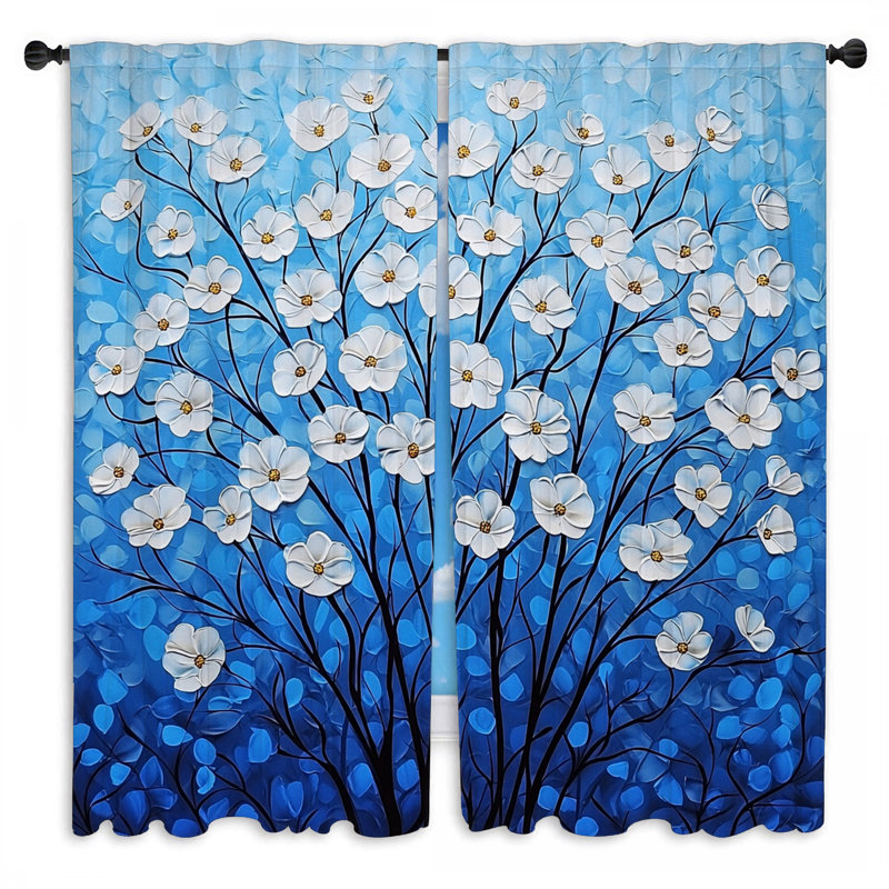 Rideaux à motif floral et rideaux botaniques - 2 panneaux, L 20 po x L 52 po