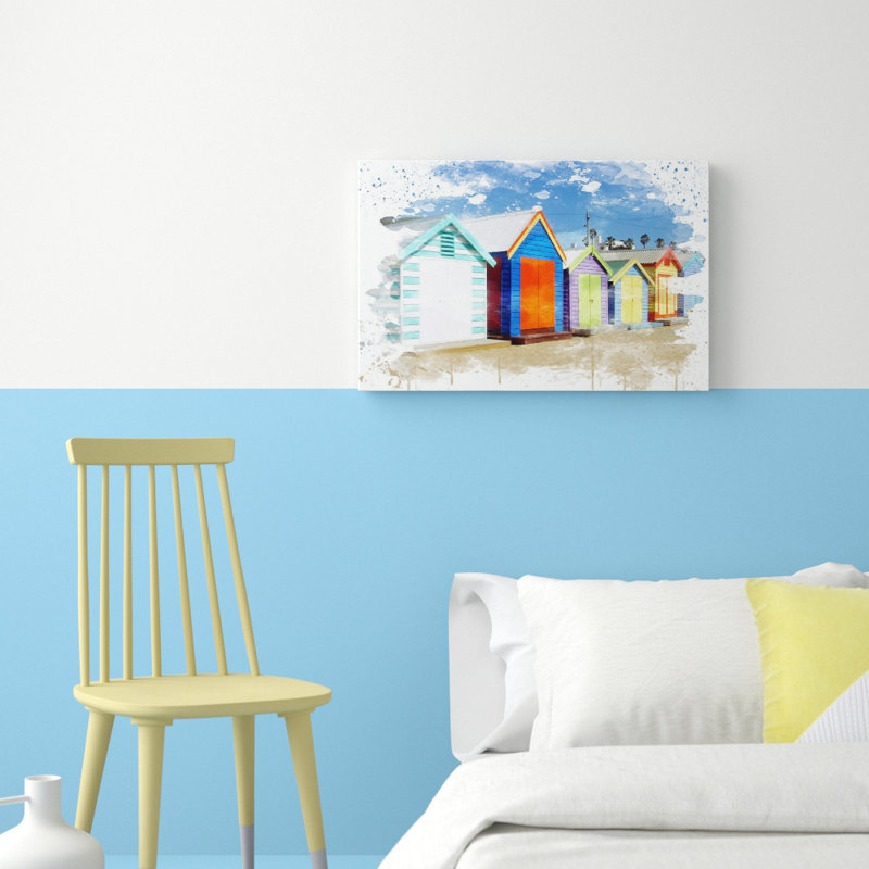 Colourful Beach Huts in Melbourne Australia - Wall Art, 40cm H x 60cm W, Wrapped Canvas