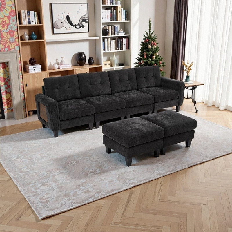 Tables d'appoint pliables modulaires 115 "avec deux repose-pieds USB Ports, Noir