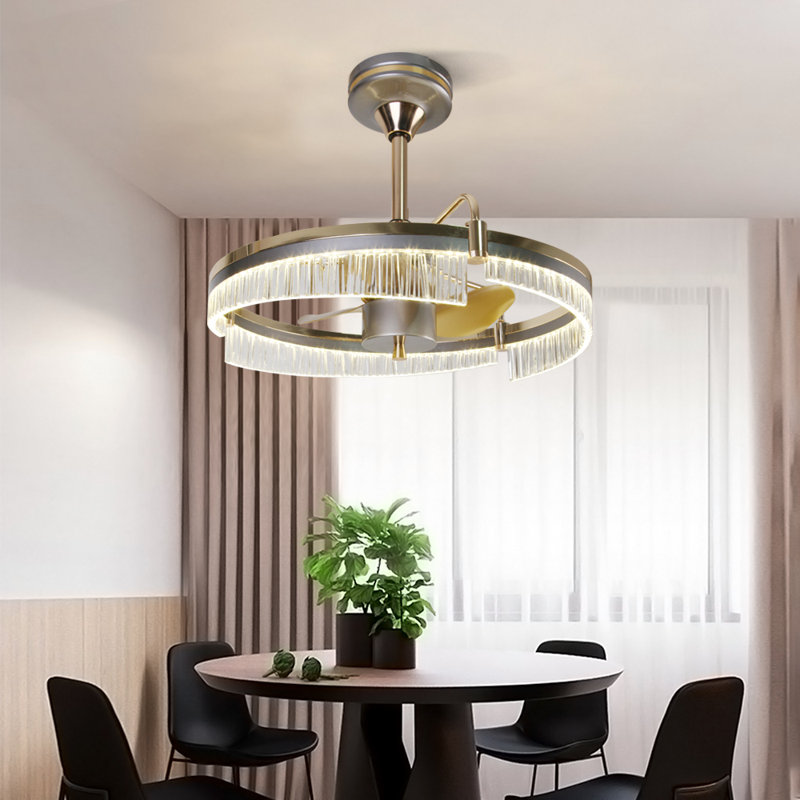 Ventilateur de plafond à 3 pales en cristal avec lumière DEL pour salon intérieur