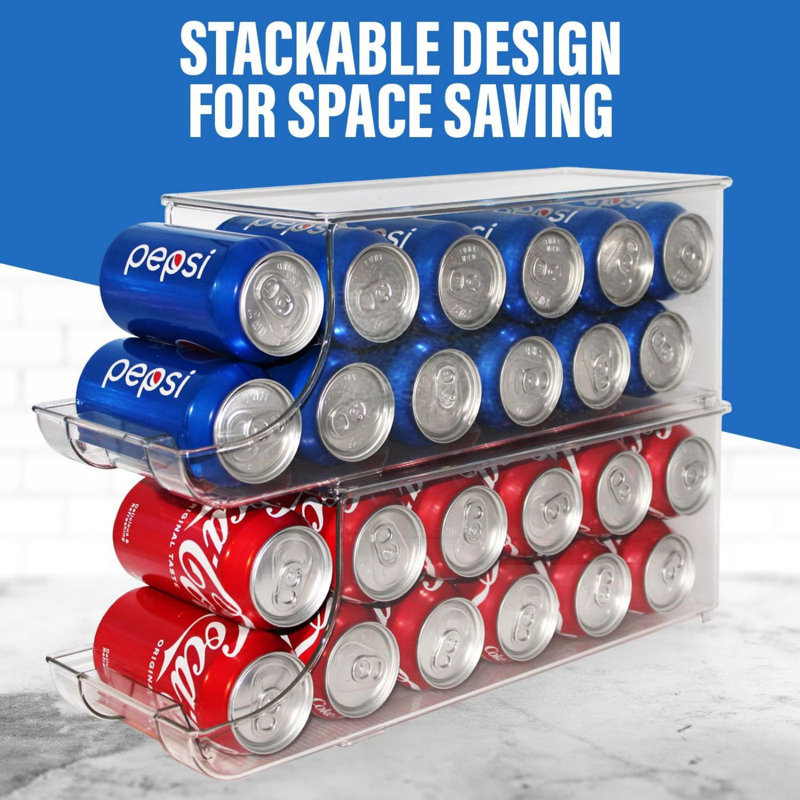 Soda Can Organizer with Lids, Stackable Soda Can Dispenser for Refrigerator