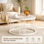 Table basse ronde en panneau de fibres à densité moyenne avec plateau texturé effet pierre faux travertin, pieds de support robustes en métal durable, table d'appoint de salon de style Wabi-Sabi avec surface spacieuse,