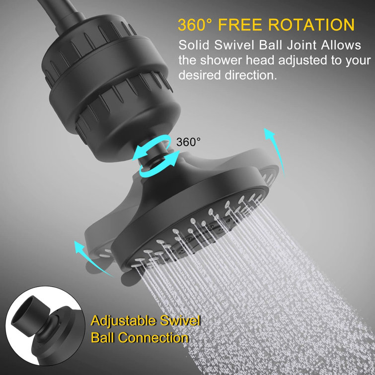 Shower Head And 15 Stage Shower Filter Combo, High Pressure 5 Spray Settings Filtered Showerhead With Water Softener Filter Cartridge For Hard Water Remove Chlorine And Harmful Substances