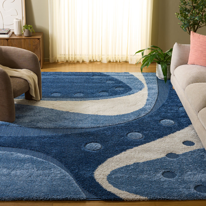 Tapis noir / ivoire Ashal, Dark Blue/Ivory, Rectangle 8 pi x 10 pi