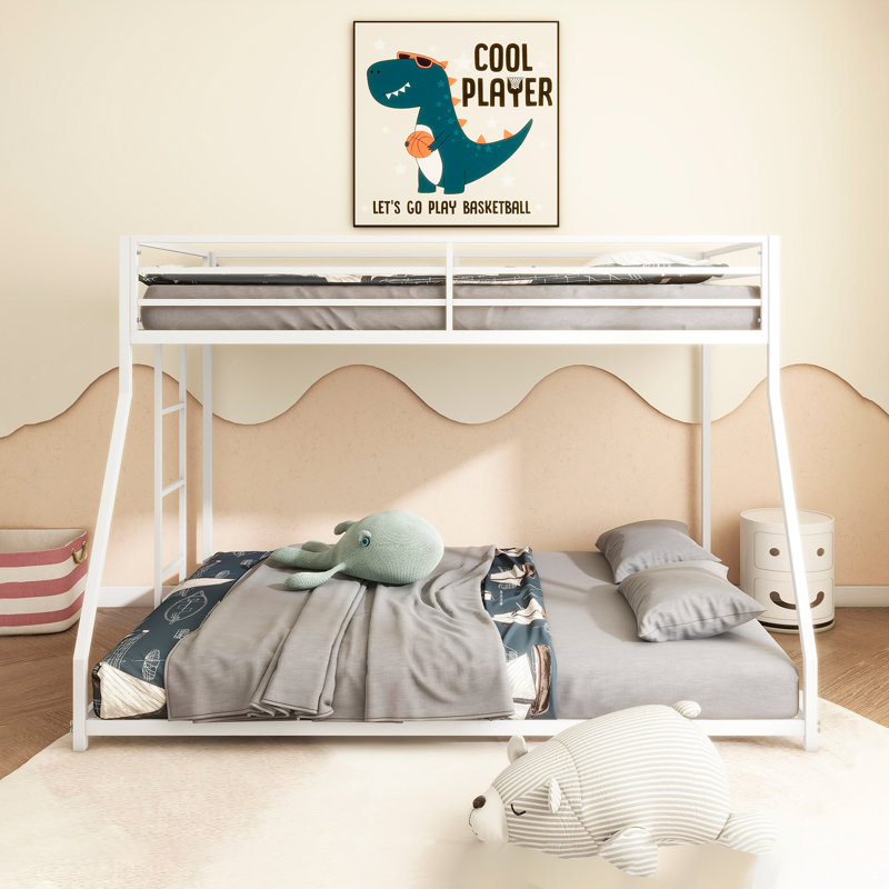 Lit superposé en métal robuste pour enfants et adultes - Profil bas avec échelle facile à monter, Jumeaux sur complet, Blanc