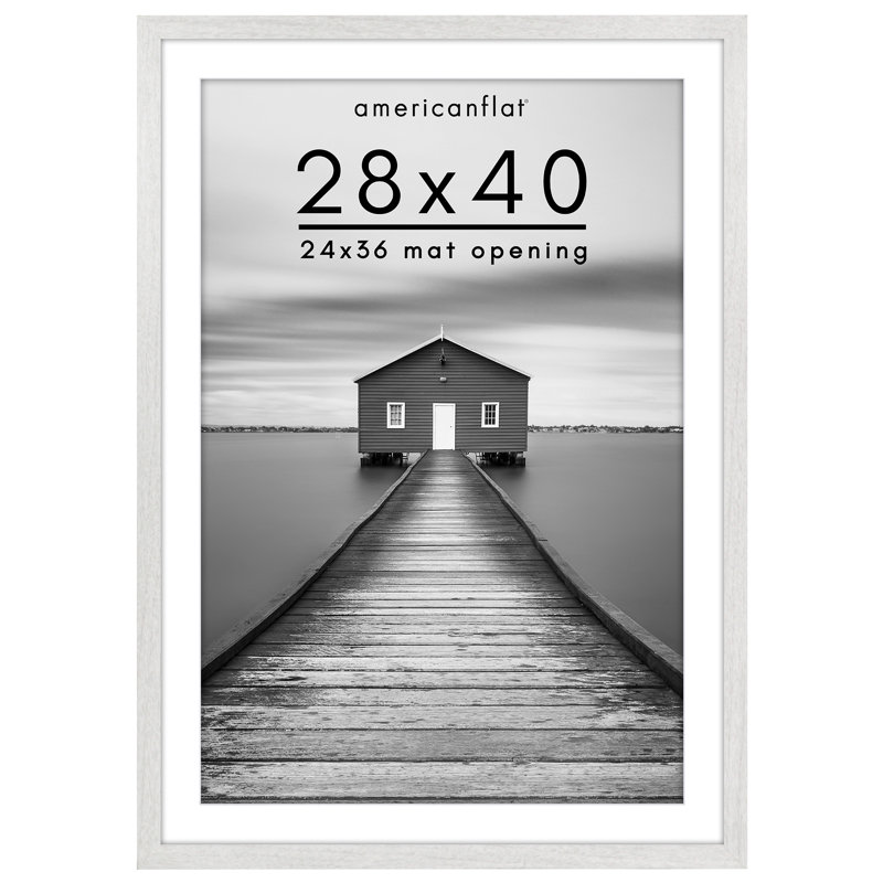 Americanflat Picture Frame - Frame with Mat - Wide Molding - Shatter-Resistant Glass, White, 28" x 40"