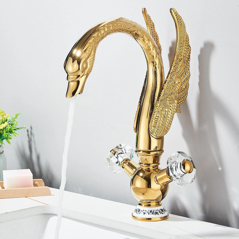Robinet de lavabo pour salle de bain à poignée simple Gold Swan