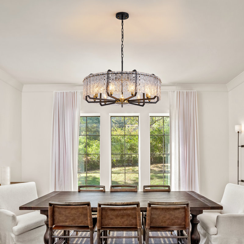 9-Light Dimmable Crystal Drum Chandelier, 11.6" H x 31.9" W x 31.9" D