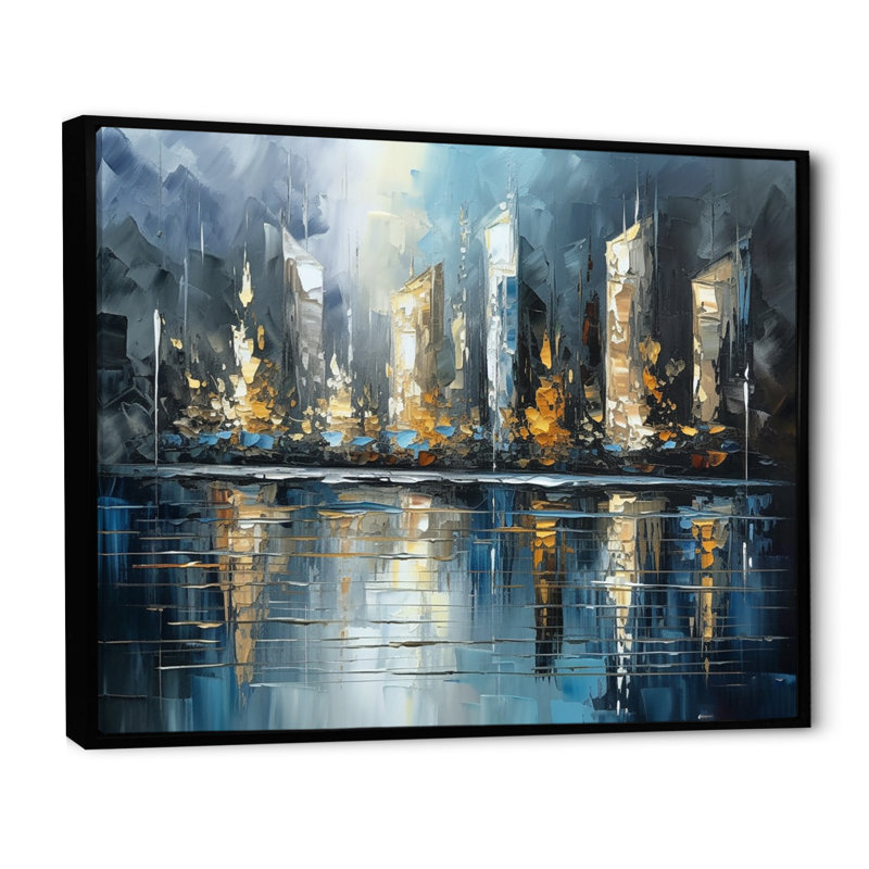 «Abstract City Skyline3», reproduction d'art sur toile, H 12 po x l 20 po x P 1 po, Cadre flottant noir