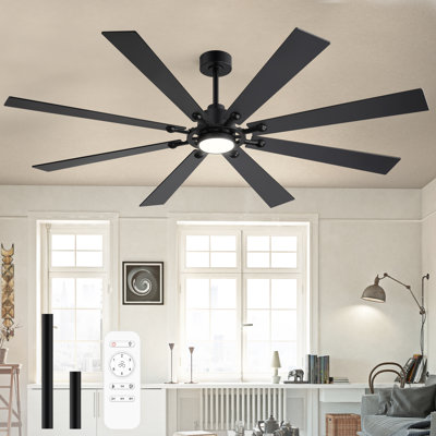 72” Large Ceiling Fan with Light and Remote, 8-Blade Modern Fan, Quiet DC Motor, 6 Speeds, Reversible, 3-Color LED, for Living Room, Large Rooms