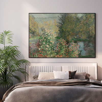 Très grand art mural imprimé sur toile - Jardin rétro par l'étang, impression impressionniste de la nature pour le salon ou la chambre à coucher - «Assemblage requis du cadre (cadre non fini)»