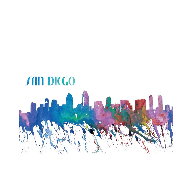 San Diego California Skyline Silhouette Impressionistic Splash 1 Piece Wrapped Canvas Painting, 30.48 cm H x 30.48 cm W