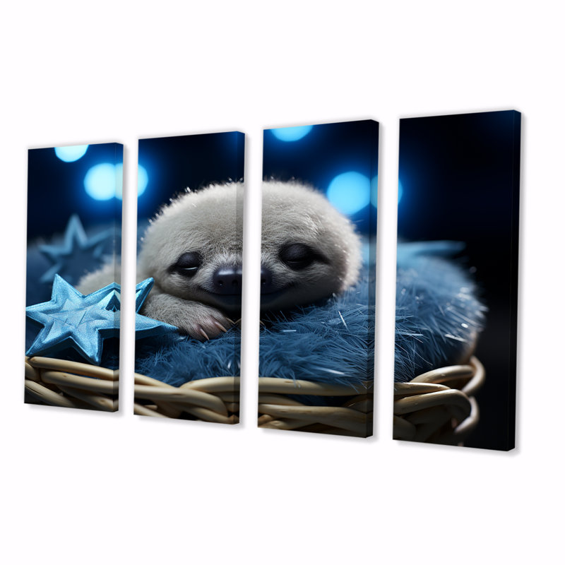 «White and Blue Sloth Serenity Sleep - Sloth», art mural 4 pièces, H 32 po x l 64 po