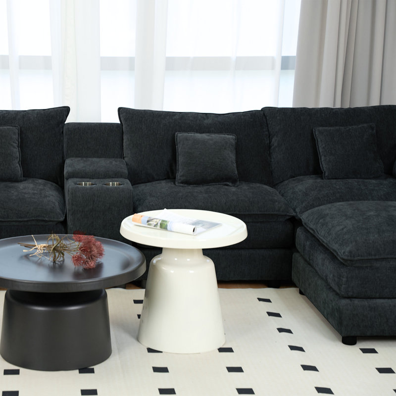 Canapé modulaire en U en forme de U pour le salon, canapé modulaire confortable moelleux de 144 po avec repose-pieds modulaire en chenille de 6 po avec console et porte-gobelets