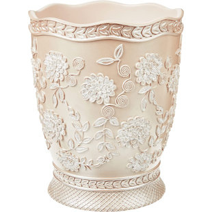 Zahari Home Decorative Trash Can for Bathroom, Office & Bedroom - 2.1 Gallons Stylish & Small Trash Can for Dorms, Desktop & Restroom - Chic Waste Basket for Compact Spaces, Rose Vine