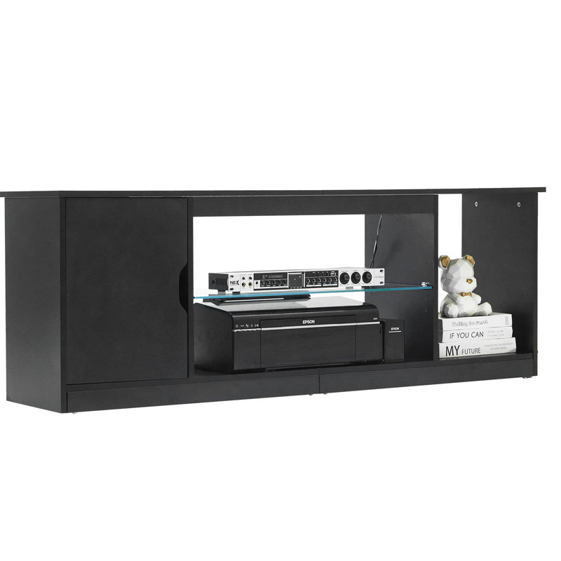 Meuble télé pour téléviseur de 65 po ou moins avec meuble télé moderne avec tablette en verre 1pc P2 et panneau de particules Éclairage multi-modes à hauteur réglable