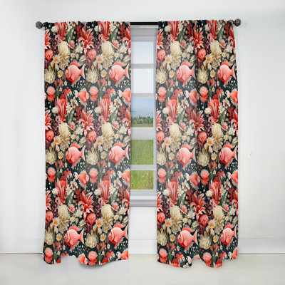 Motif tropical Coral Crêtes II - Rideau floral - Rideau floral obscurcissant - 1 panneau