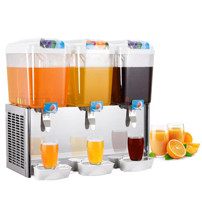 Commercial Refrigerated Beverage Dispenser, Stainless Steel Cold Juice & Iced Tea Machine with Thermostat Control, 3-Tank 54L/14.4 Gal, 512W, Silver