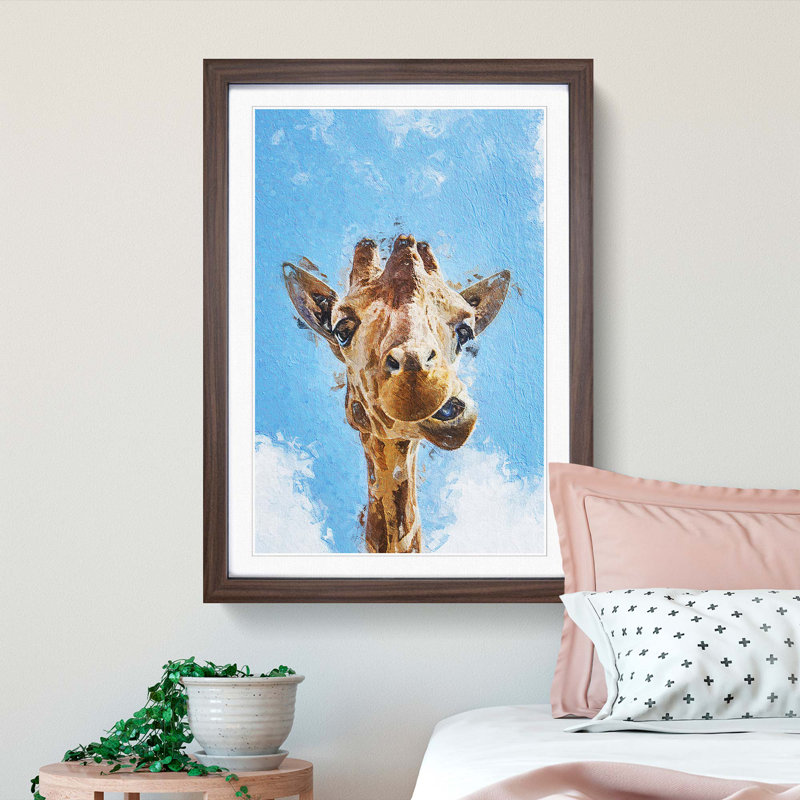Chewing Giraffe - Picture Frame Painting Print, Walnut Framed, 48cm H x 36cm W x 2cm D