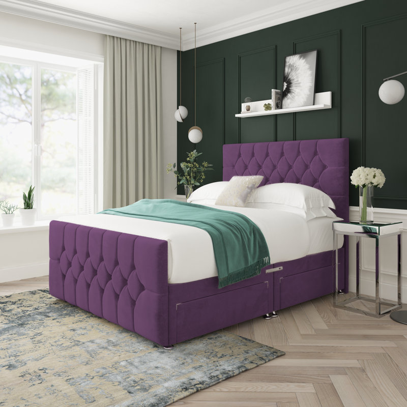 Upholstered Divan Bed, Purple, Double (4'6)