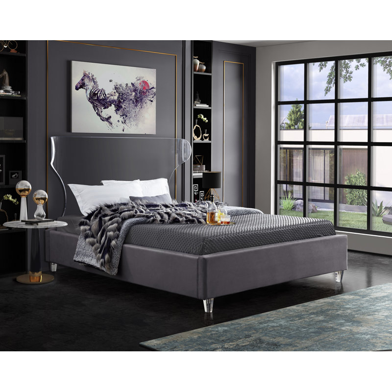 Lit plateforme Ulm, Simple, Velours gris