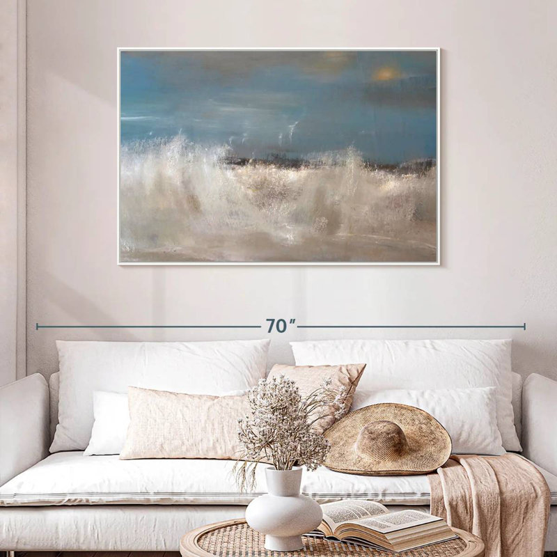 Vagues de la mer sauvage, Cadre flottant blanc, 46 po x 31 po