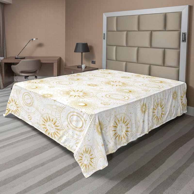 Floral Flat Sheet, Off White and Dark Sand Brown