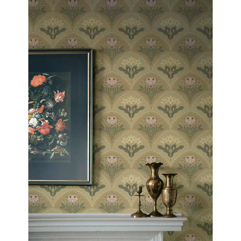 Papier peint floral brun clair Maj, Marron clair