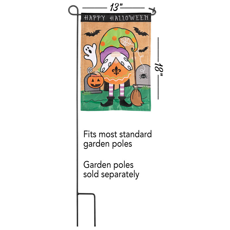 Drapeau de jardin d'Halloween gnome en polyester 18 x 13 po