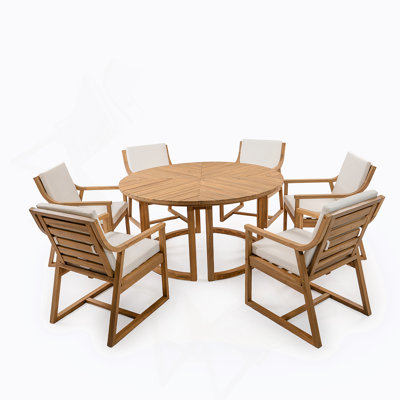 Ensemble de salle à manger de patio, table de salle à manger ronde avec un trou pour parasol, coussins amovibles pour le jardin, la cour et les piscines