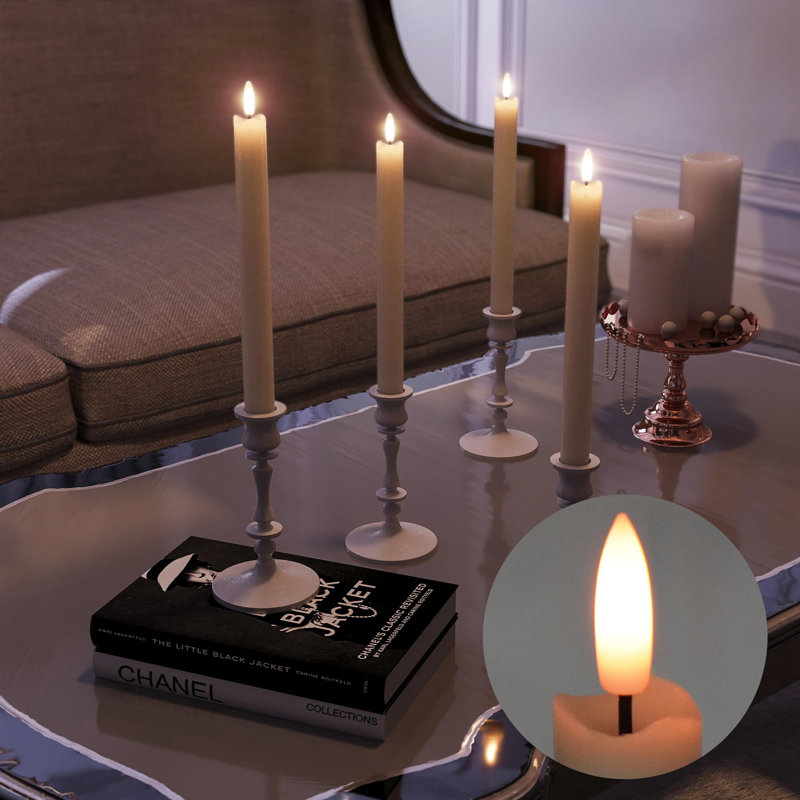 Ivory LED Flameless Taper Candles with Charging Station