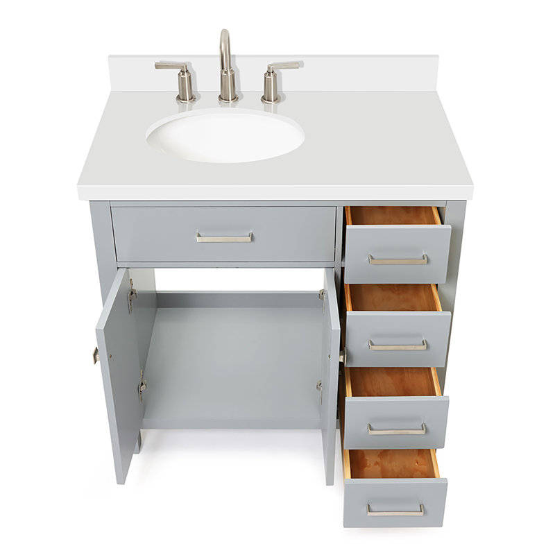 Macnair 36" Single Bathroom Vanity with White Quartz Top, Gray