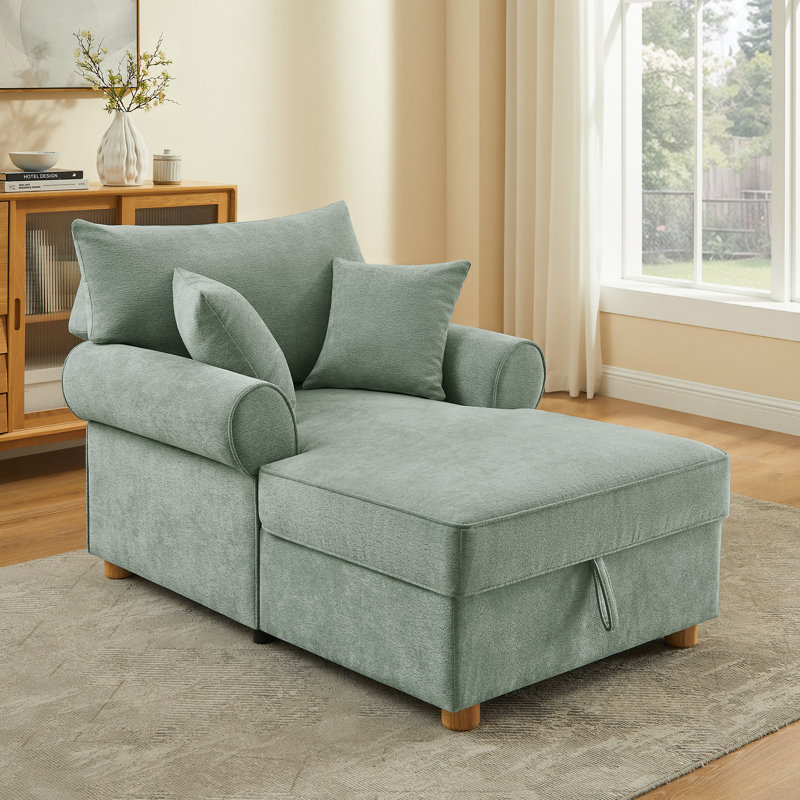 Chaise longue rembourrée en chenille avec rangement (ensemble de 2), Mint Green