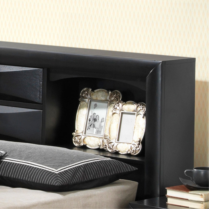 Élégant grand lit de rangement noir au design moderne