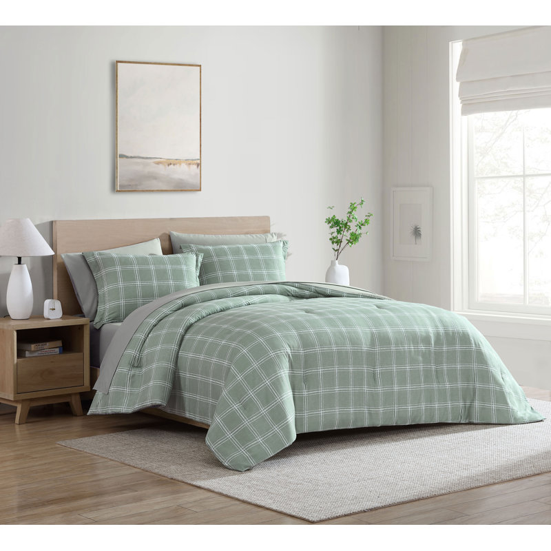 Swift Home Windowpane Plaid 7-Piece Reversible Microfiber Lightweight Bed-In-A-Bag Set, Green