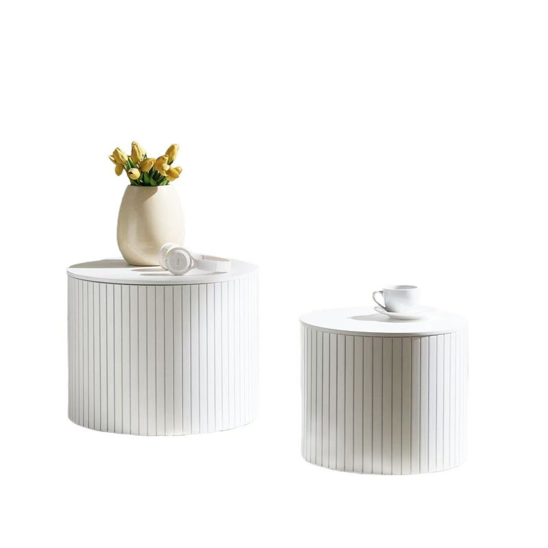 Nested Table Set 2 Pieces, MDF Coffee Table Set Living Room/Lounge Area, White, White