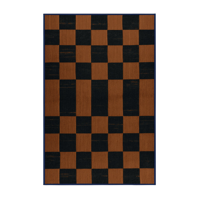 Tapis bleu à carreaux lavable à la machine, Rectangle 2 pi x 3 pi