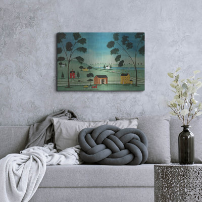 Art mural en métal luxueux «Country Scene On Wood» par C Munro, 36 po x 24 po