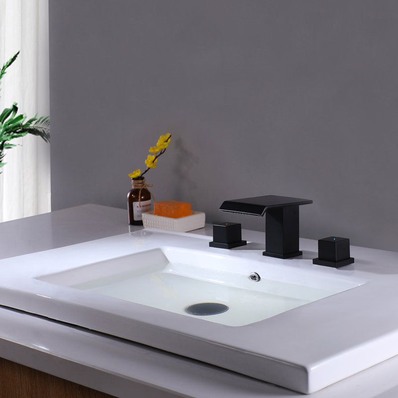 Modern Square Three Hole Two Handle Waterfall Bathroom Basin Faucet