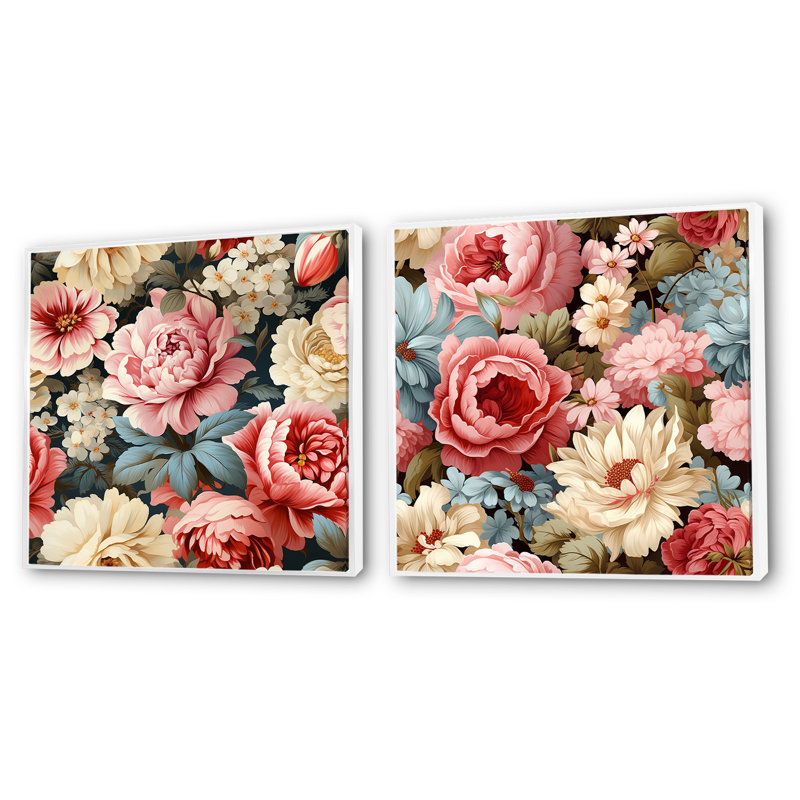 Camak - ensemble de 2 collages carrés floraux, H 16 po x l 33 po, Cadre flottant blanc