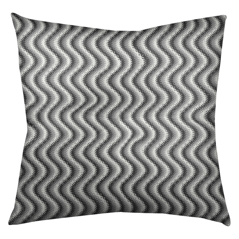 Coussin de sol à rayures ondulées Katelyn Elizabeth, 26 po x 26 po, Noir / Gris
