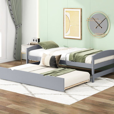 Lit plateforme simple avec lit gigogne gris - Aménagement fonctionnel de la chambre à coucher