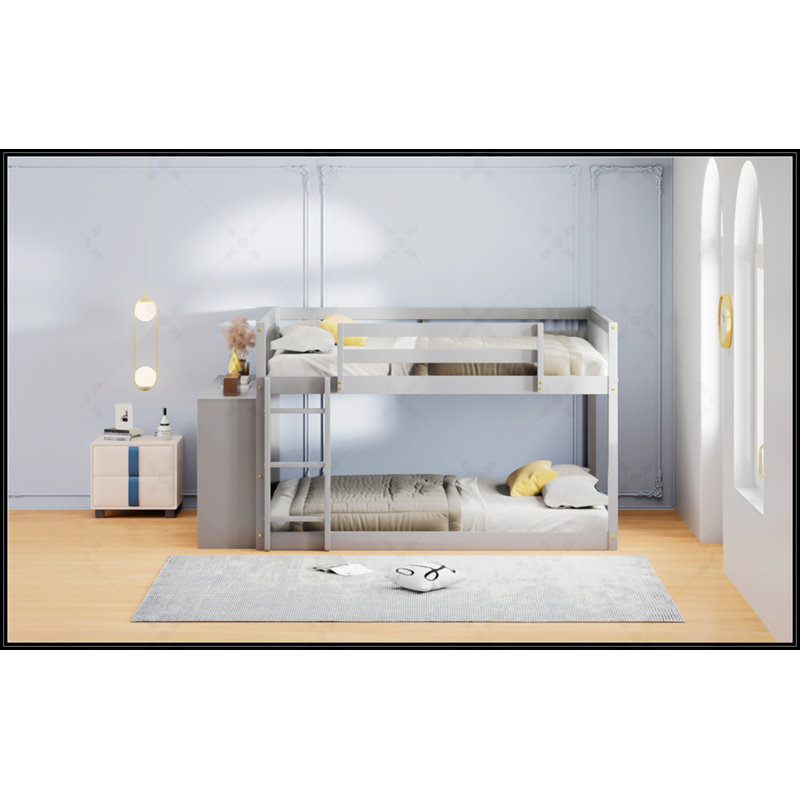 Lit superposé double avec 4 tiroirs et 3 tablettes, maximisant l'espace et le rangement pour les chambres à coucher modernes