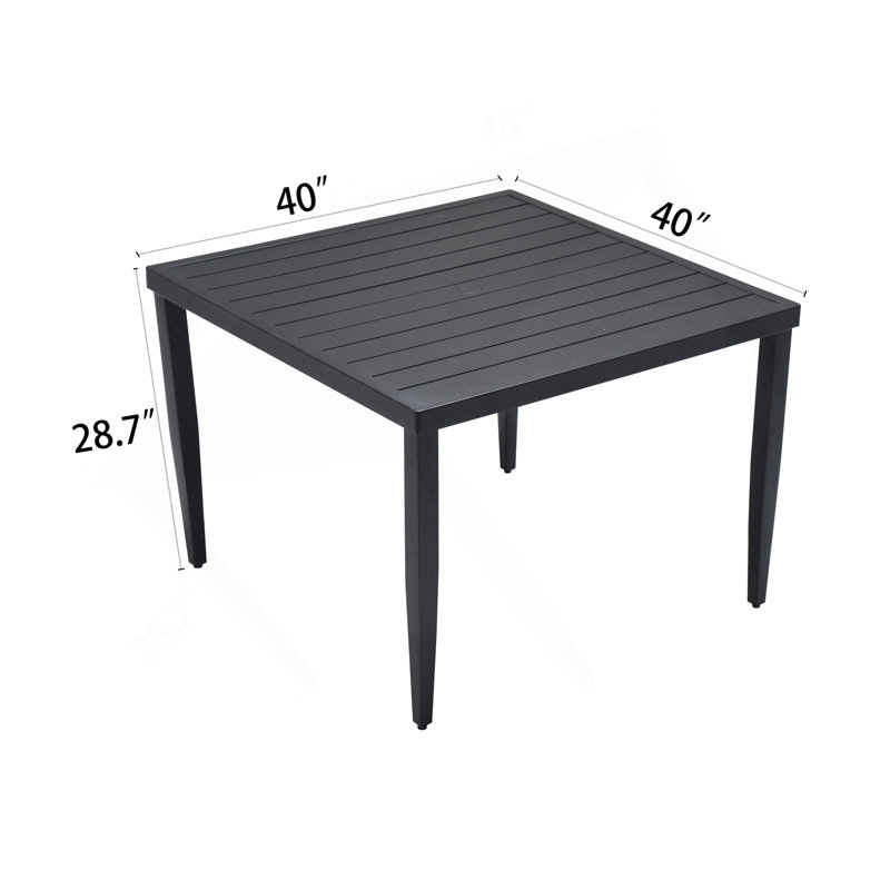 Outdoor Patio Aluminum 40"X40" Square Dining Table With Tapered Feet & Umbrella Hole, Ember Black