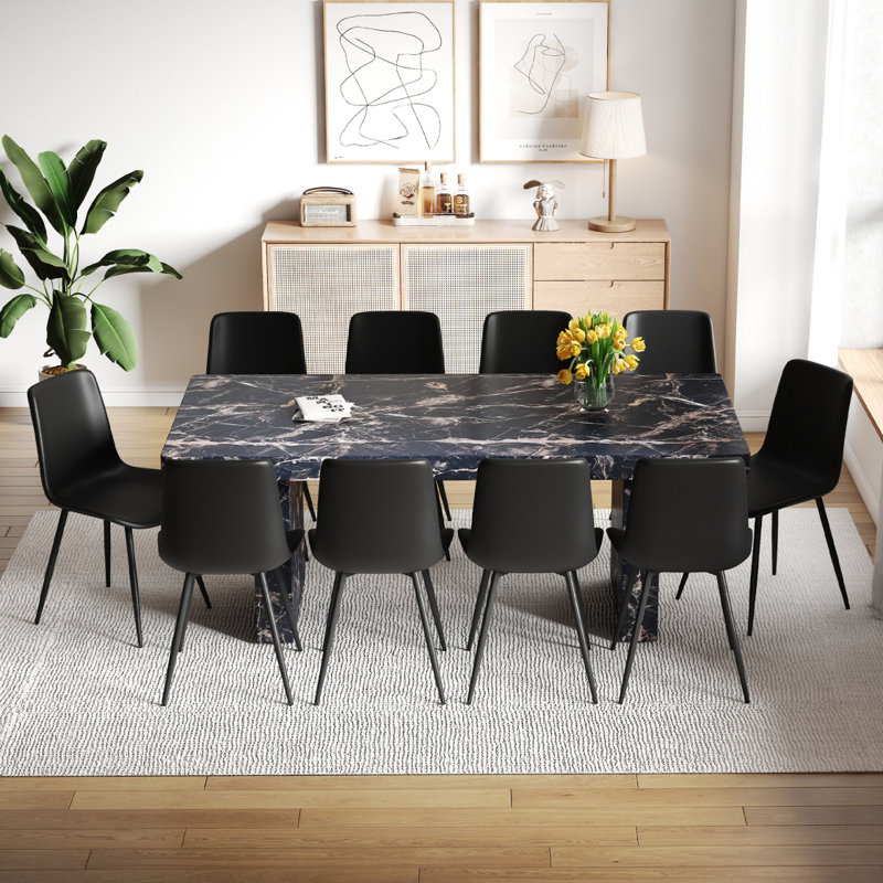 Ensemble de table et de chaises 78,7 po x 39,4 po x 29,9 po, panneau de salle à manger luxueux en marbre noir avec un plateau de table de 3,5 po d'épaisseur.