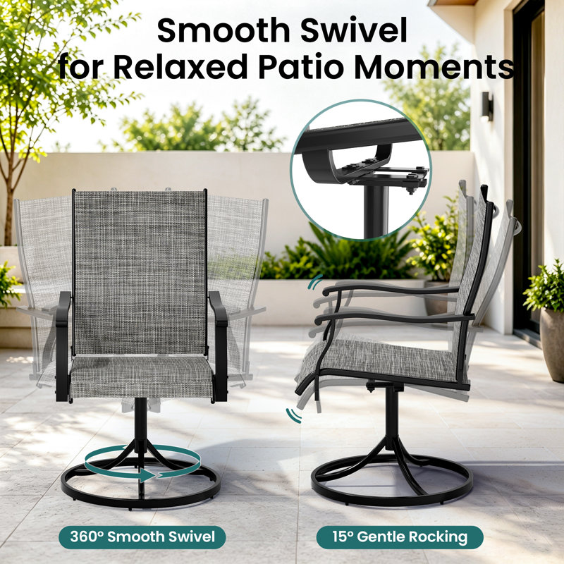 Ensemble de salle à manger 5 pièces pour patio avec 4 chaises pivotantes en textilène
