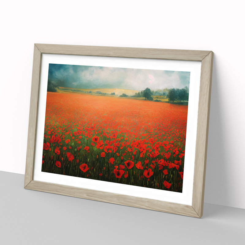 Dazzling Poppy Field Flowers - Framed Print, 46cm H x 64cm W x 2cm D, Oak