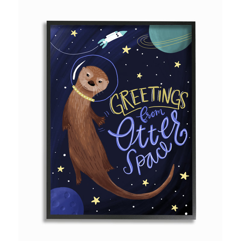 «Otter Space», art minimaliste sur toile, H 14 po x l 11 po x P 1,5 po, Giclée encadrée noir minuit